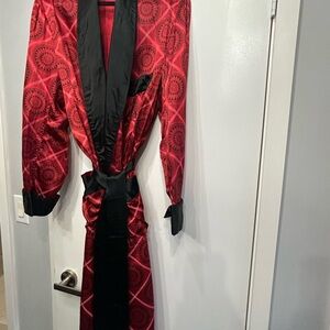 Majestic Red and Black Robe with Geometric Pattern